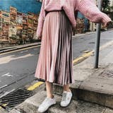 ピンク.ブラウン | 再入荷 配色ベロアプリーツスカート バイカラースカート | COCOMOMO