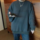 ブラック | 立体ロゴ長袖ラウンドネック ゆったりスウェット英語プリントトレーナー 可愛い | COCOMOMO