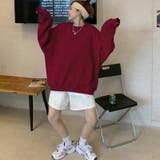 ワイン | 立体ロゴ長袖ラウンドネック ゆったりスウェット英語プリントトレーナー 可愛い | COCOMOMO