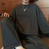 立体ロゴ長袖ラウンドネック ゆったりスウェット英語プリントトレーナー 可愛い | COCOMOMO | 詳細画像3