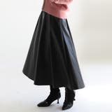 ブラック | フェイクレザー フレアスカート レザースカート | COCOMOMO