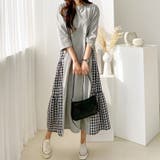 グレー | 7分袖 Tシャツワンピース ギンガムチェック柄 | COCOMOMO