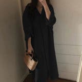 ブラック | シャツワンピース ロング丈シャツ ワンピース | COCOMOMO