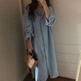 ブルー | シャツワンピース ロング丈シャツ ワンピース | COCOMOMO