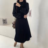 ブラック | ニットワンピース ロングワンピース プリーツ | COCOMOMO