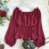 ワインレッド | ギャザーチュニック 春ブラウス オフショルトップス | COCOMOMO