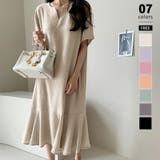 ベージュ | ティアードフレアワンピース ロングワンピース キーネック | COCOMOMO