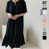 ブラック | ティアードフレアワンピース ロングワンピース キーネック | COCOMOMO