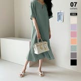 グリーン | ティアードフレアワンピース ロングワンピース キーネック | COCOMOMO