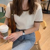 レディース ショート丈 ポリエステル ニットTシャツ 夏 | COCOMOMO | 詳細画像2