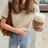 ベージュ | レディース ショート丈 ポリエステル ニットTシャツ 夏 | COCOMOMO