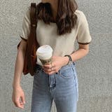 レディース ショート丈 ポリエステル ニットTシャツ 夏 | COCOMOMO | 詳細画像4