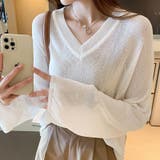 ホワイト | 春長袖ニット Vネックニット レディース | COCOMOMO