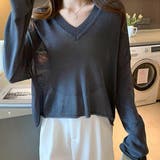 グレー | 春長袖ニット Vネックニット レディース | COCOMOMO