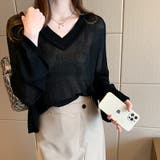 ブラック | 春長袖ニット Vネックニット レディース | COCOMOMO