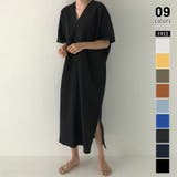 ブラック | コットンリネンワンピース 夏ワンピース Vネックロングワンピース | COCOMOMO