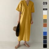 イエロー | コットンリネンワンピース 夏ワンピース Vネックロングワンピース | COCOMOMO