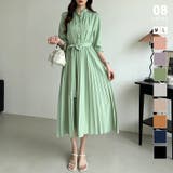 グリーン | プリーツワンピース ロングワンピース オフィスカジュアル | COCOMOMO