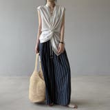ストライプパンツ ワイドパンツ コットンリネン | COCOMOMO | 詳細画像4 
