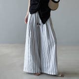 ストライプパンツ ワイドパンツ コットンリネン | COCOMOMO | 詳細画像8 