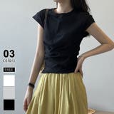 ブラック | アシンメトリートップス フレンチスリーブ Tシャツ | COCOMOMO