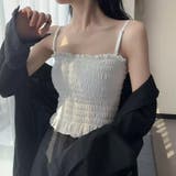 シャーリングキャミソール カップ付きキャミソール ベアトップ | COCOMOMO | 詳細画像3