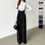 ブラック | サロペットパンツ ハイウエスト ワイドパンツ | COCOMOMO