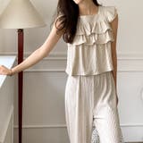 フリルショルダーティアードセットアップ パンツセットアップ セットアップ夏 | COCOMOMO | 詳細画像2 