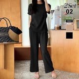ブラック | セットアップ夏 半袖トップスワイドパンツセット パンツセットアップ | COCOMOMO