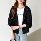 フラワーカットジャガードブルゾン パーカーブルゾン ドロスト付き | COCOMOMO | 詳細画像21 