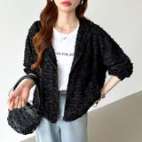 フラワーカットジャガードブルゾン パーカーブルゾン ドロスト付き | COCOMOMO | 詳細画像25 