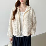 フラワーカットジャガードブルゾン パーカーブルゾン ドロスト付き | COCOMOMO | 詳細画像4 