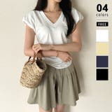 ホワイト | サイドギャザートップス パフスリーブ Tシャツ | COCOMOMO