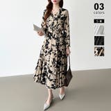 ブラウン・花柄 | 【花柄 ドット柄】 きれいめワンピース | COCOMOMO