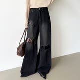 ダメージレースデニム デニムパンツ ダメージジーンズ | COCOMOMO | 詳細画像14 