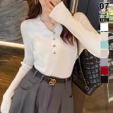 ホワイト | リブニット vネックニット やわらかヤク風ニット | COCOMOMO