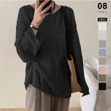 ブラック | ゆるっと大人カジュアル シアーニット ラウンドネック | COCOMOMO