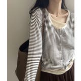 レイヤード風トップス ニット ボーダー | COCOMOMO | 詳細画像4