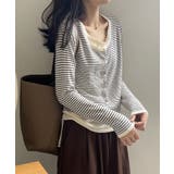 レイヤード風トップス ニット ボーダー | COCOMOMO | 詳細画像5