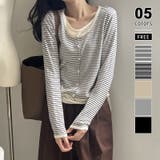 ホワイト.ボーダー | レイヤード風トップス ニット ボーダー | COCOMOMO