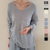 ブルー | 大人のゆるカジルーズニット シアーニット Vネック | COCOMOMO