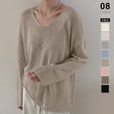 ライトブラウン | 大人のゆるカジルーズニット シアーニット Vネック | COCOMOMO