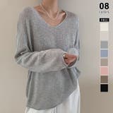 ライトグレー | 大人のゆるカジルーズニット シアーニット Vネック | COCOMOMO