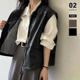 ブラック | フェイクレザーベスト ベスト アウター | COCOMOMO