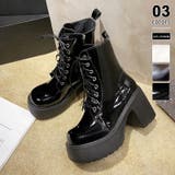 エナメルブラック | 厚底レースアップブーツ 厚底ブーツ ショートブーツ | COCOMOMO