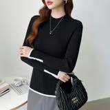 新色登場！袖ボタン配色ニット リブニット バイカラーニット | COCOMOMO | 詳細画像3 