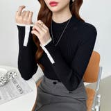 新色登場！袖ボタン配色ニット リブニット バイカラーニット | COCOMOMO | 詳細画像9 