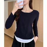 レイヤード風カットソー ハーフジップ 長袖カットソー | COCOMOMO | 詳細画像2 