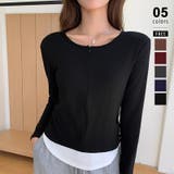 ブラック | レイヤード風カットソー ハーフジップ 長袖カットソー | COCOMOMO