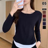 ネイビー | レイヤード風カットソー ハーフジップ 長袖カットソー | COCOMOMO